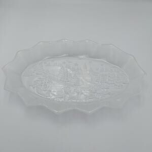 Mikasa‎ Santa And Reindeers Oval Serving Dish Platter Frosted Glass